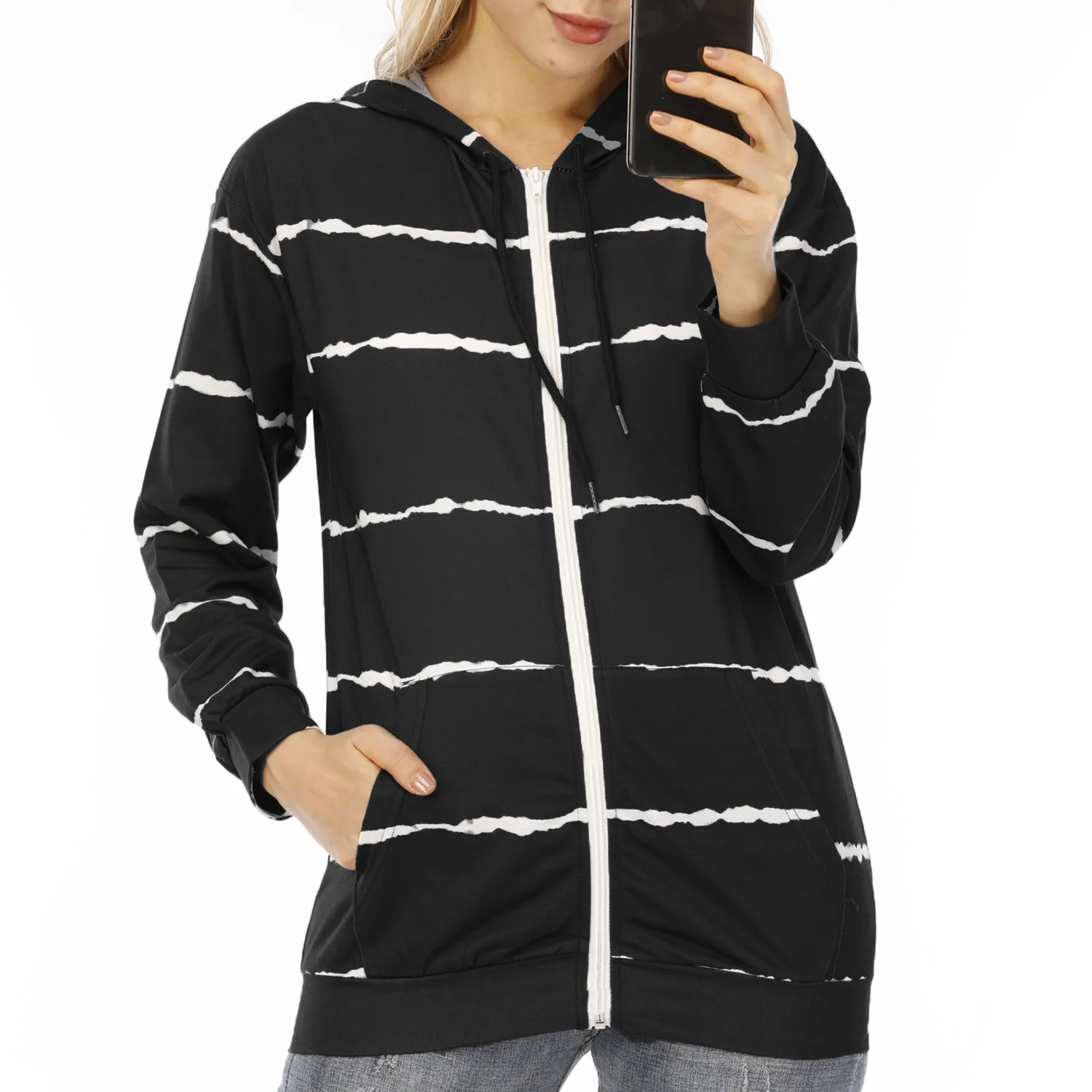 Casual Women Streetwear Hoodies Zipper Up Cardigan Coats Female Striped Tops Women Leisurewear Hoodies Jacket Coats
Casual Women Streetwear Hoodies Zipper Up Cardigan Coats Female Striped Tops Women Leisurewear Hoodies Jacket Coats