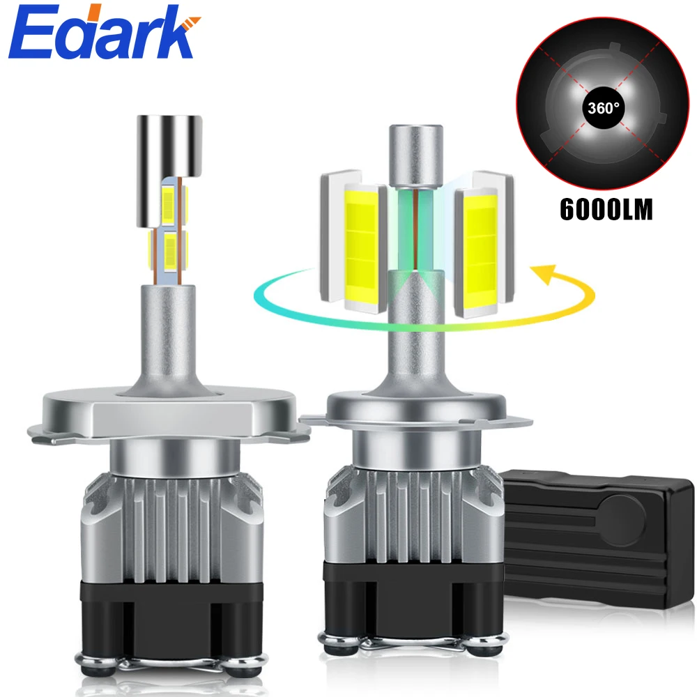 

Edark Car H1 H7 H4 H3 H8 H9 H11 LED Headlight Bulbs 6000K White,4-sides LED CSP Chips 360-degree Extremely Bright 9012 9005 9006