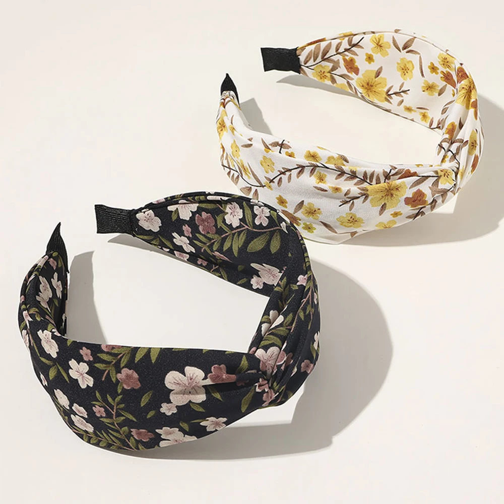 New Knotted Headbands Twist Hairband Floral Print Headwrap Wide Cross Twist Hairband Bezel Hair Hoop Hair Accessories