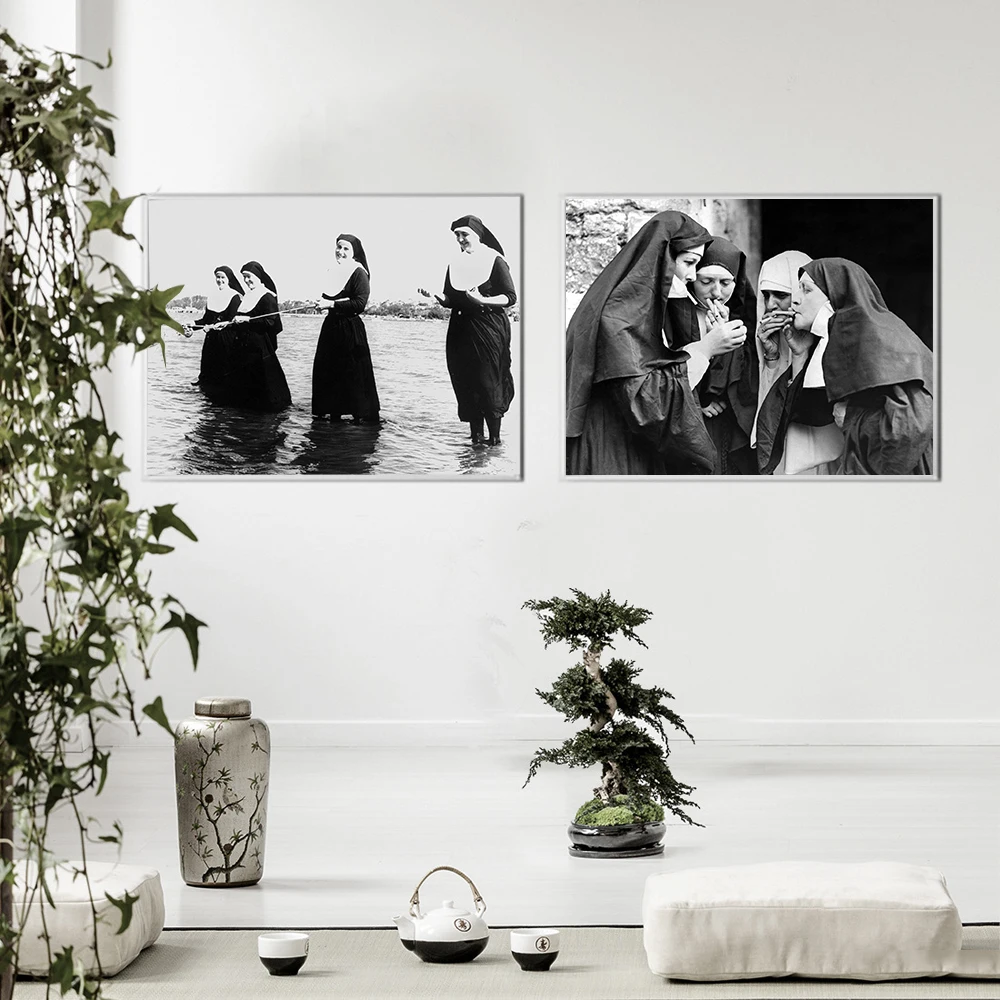 Smoking Nuns Prints Vintage Photo Black White Poster Cigarette Funny Wall Art Canvas Painting Home Decor Picture for Living Room
Smoking Nuns Prints Vintage Photo Black White Poster Cigarette Funny Wall Art Canvas Painting Home Decor Picture for Living Room