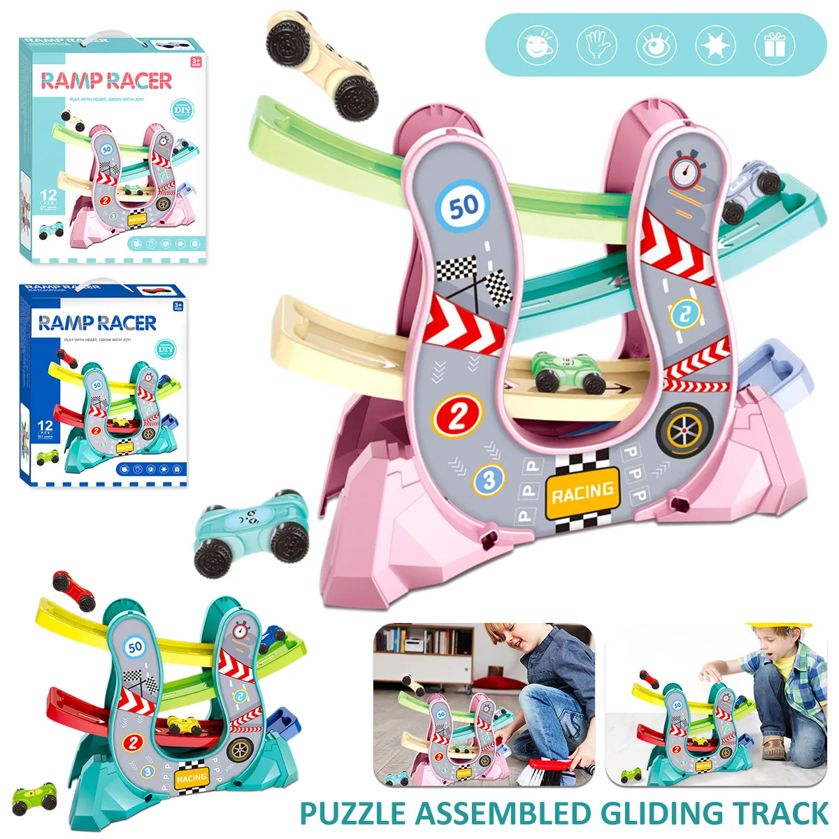 4-layers Race Track Toy for Toddler with 4pcs Cars U-shaped Car Slide Track Toy Hand-eye Coordination Training Car Track Set
4-layers Race Track Toy for Toddler with 4pcs Cars U-shaped Car Slide Track Toy Hand-eye Coordination Training Car Track Set