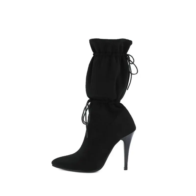 Sianie Tianie fashion faux suede flock cross-tied woman's mid-calf boots sexy ladies winter autumn womens high heels boots 
Sianie Tianie fashion faux suede flock cross-tied woman's mid-calf boots sexy ladies winter autumn womens high heels boots