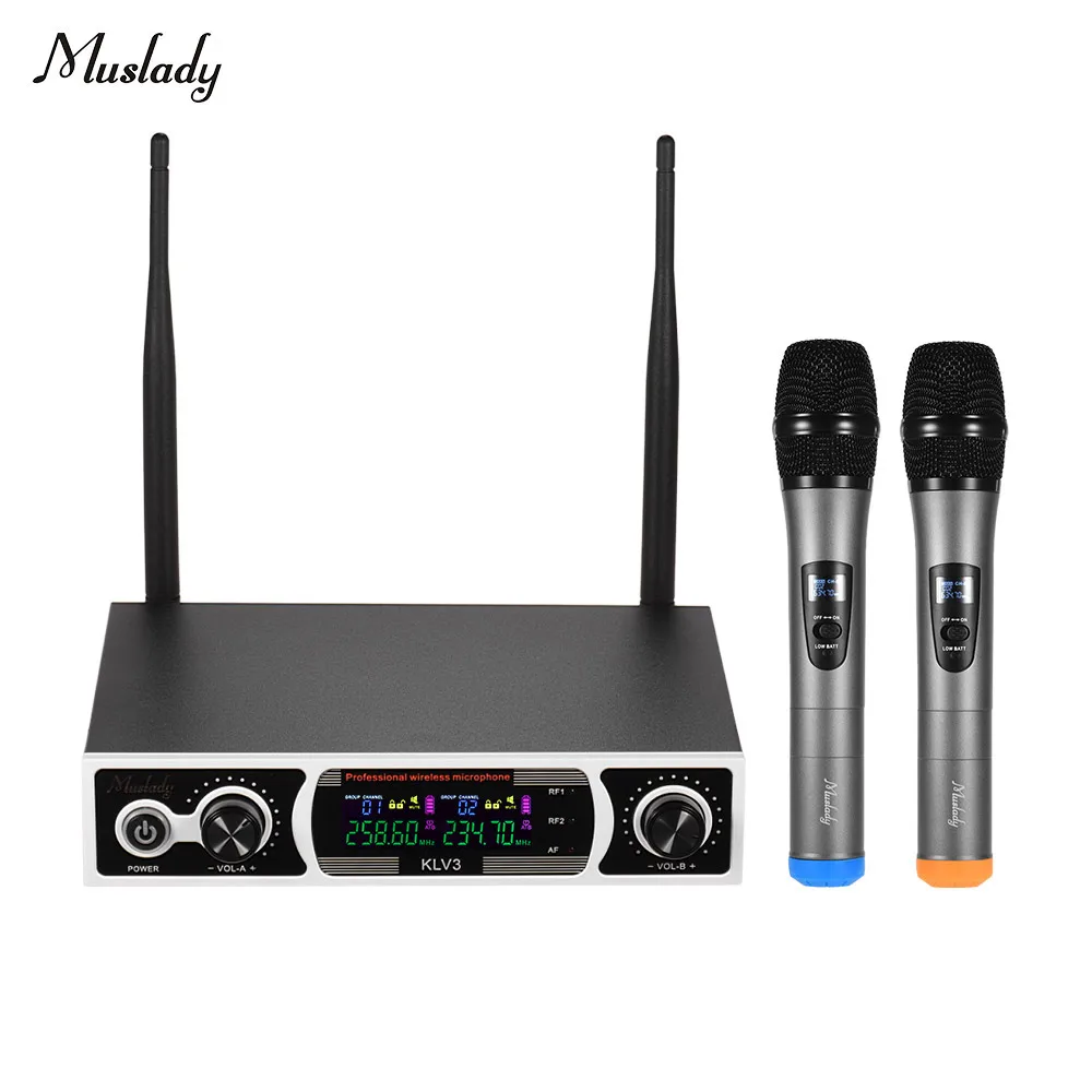 Muslady KLV3 VHF Wireless Microphones Set with 1 Receiver 2 Handheld Microphone Color Screen for DJ Party Karaoke Singing
Muslady KLV3 VHF Wireless Microphones Set with 1 Receiver 2 Handheld Microphone Color Screen for DJ Party Karaoke Singing
