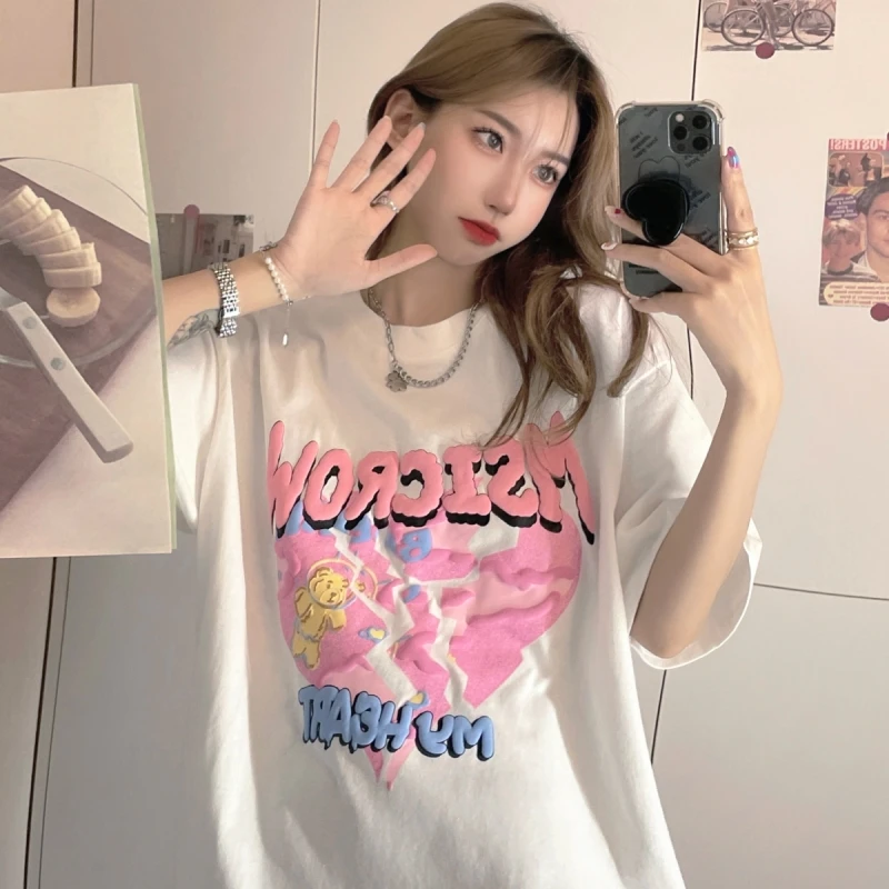 2021 summer new short-sleeved t-shirt women's mid-length foam printing loose casual all-match t-shirt
2021 summer new short-sleeved t-shirt women's mid-length foam printing loose casual all-match t-shirt