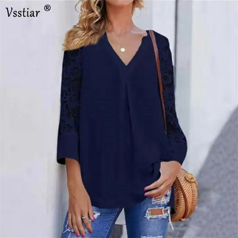 Vsstiar Lace Patchwork Blouse Shirt Women Nine Quarter Sleeve Casaul Ladies Clothes Summer V Neck Sexy Chiffon Tops Plus Size
Vsstiar Lace Patchwork Blouse Shirt Women Nine Quarter Sleeve Casaul Ladies Clothes Summer V Neck Sexy Chiffon Tops Plus Size