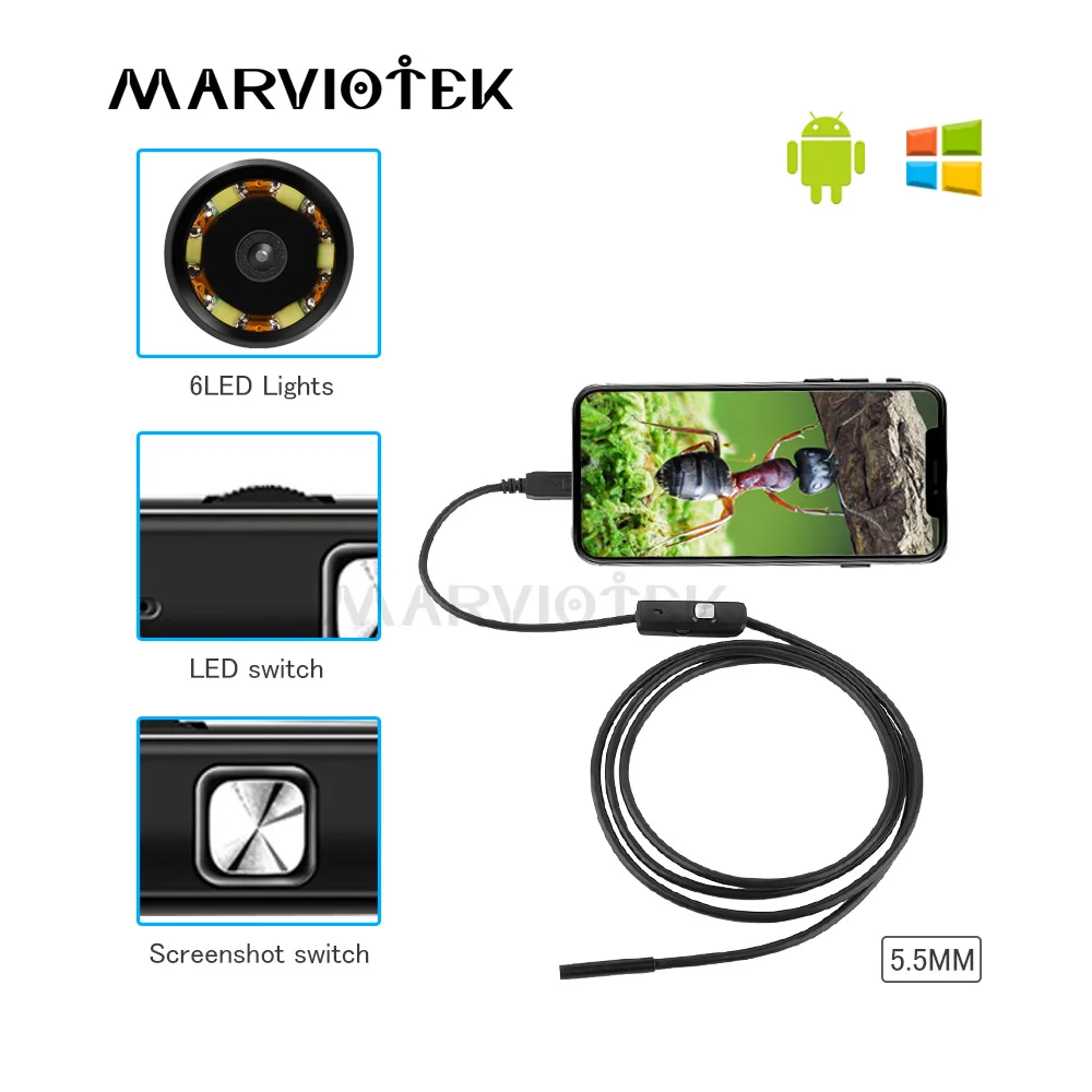 5.5mm Micro USB Endoscope camera HD 1/1.5/2/3.5/5M endoscope android camera mini Phone Borescope Inspection car endoscope camera
5.5mm Micro USB Endoscope camera HD 1/1.5/2/3.5/5M endoscope android camera mini Phone Borescope Inspection car endoscope camera