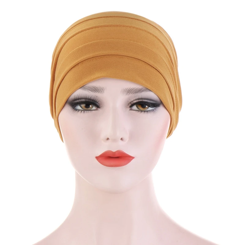 2020 New Elastic Cotton Turban Hat Pure Color Women Warm Winter Headscarf Bonnet Inner Hijabs Cap Muslim Hijab femme Wrap Head |