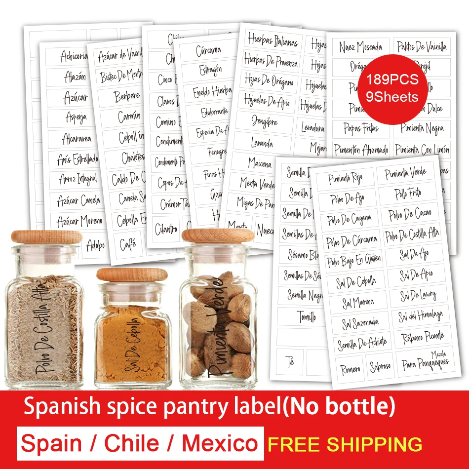 189PCS Spanish Spice Labels Printed Waterproof Transparent Self Adhesive Pantry Food Sticker Kitchen Jar Stickers For Cans
189PCS Spanish Spice Labels Printed Waterproof Transparent Self Adhesive Pantry Food Sticker Kitchen Jar Stickers For Cans