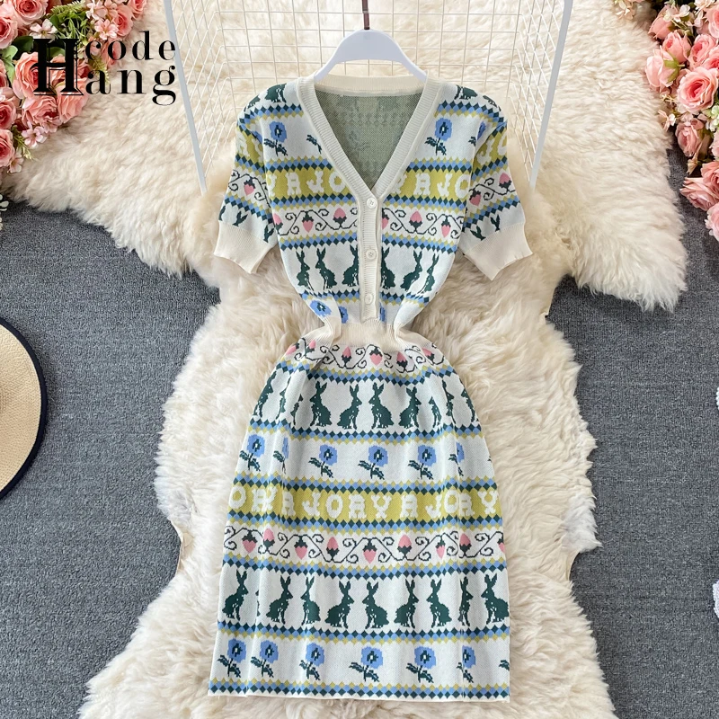 HangCode Brand Fashion Cartoon Rabbits and Letters Knitted Striped Women Dress 2021 Summer Vintage Ladies Dresses Vestidos
HangCode Brand Fashion Cartoon Rabbits and Letters Knitted Striped Women Dress 2021 Summer Vintage Ladies Dresses Vestidos