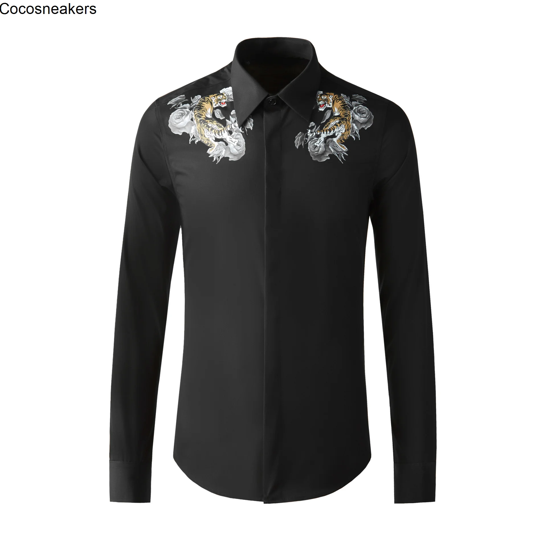 Autumn and winter 2021 Hanlin train wind rose tiger printed long sleeve fashion brand men's shirt
Autumn and winter 2021 Hanlin train wind rose tiger printed long sleeve fashion brand men's shirt