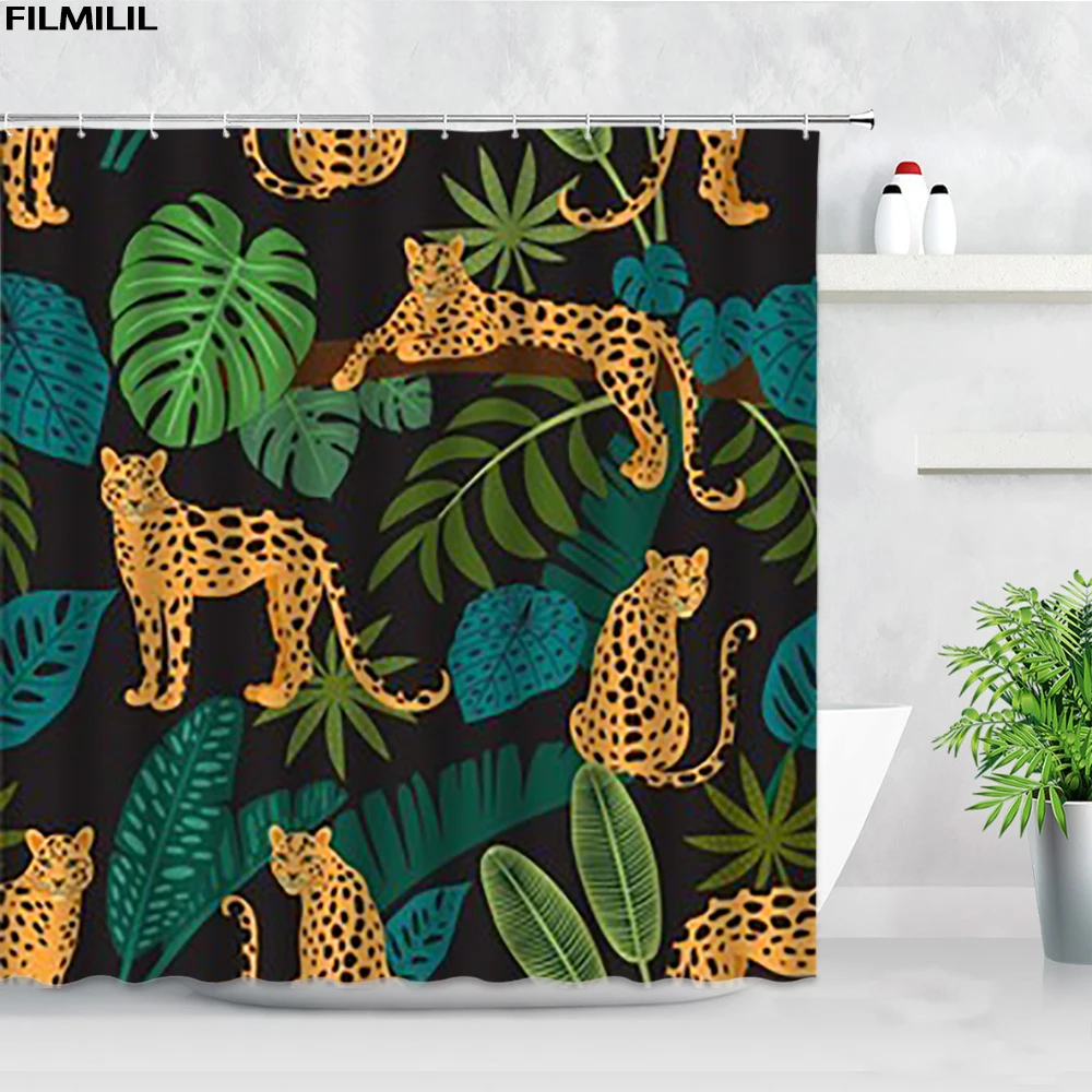 Leopard Shower Curtains Asian Wildlife Green Tropical Palm Leaves Watercolor Art Modern Nordic Bathroom Decor Curtain with Hooks
Leopard Shower Curtains Asian Wildlife Green Tropical Palm Leaves Watercolor Art Modern Nordic Bathroom Decor Curtain with Hooks
