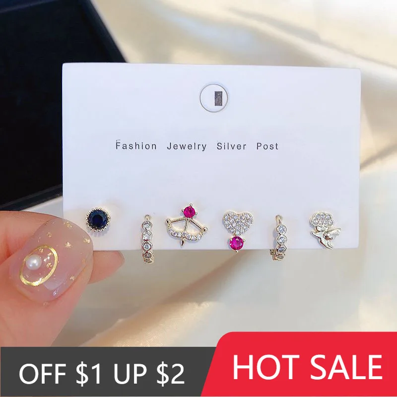 POPACC Lovely Cupid's Arrow Flower Stud Earrings Set Gold Silver Color Colorful Cubic Zircon 6-piece Earrings Set
POPACC Lovely Cupid's Arrow Flower Stud Earrings Set Gold Silver Color Colorful Cubic Zircon 6-piece Earrings Set