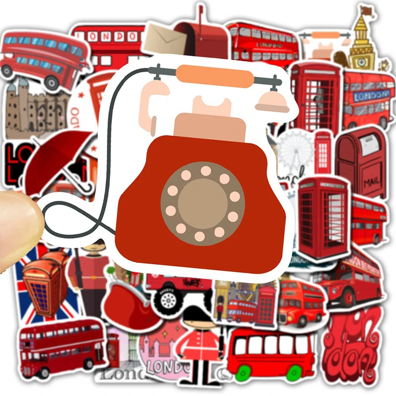 50Pcs England Landmark British London Bus Stickers Telephone Decorative Laptop Scrapbook Luggage Refrigerator Graffiti Sticker | Игрушки и