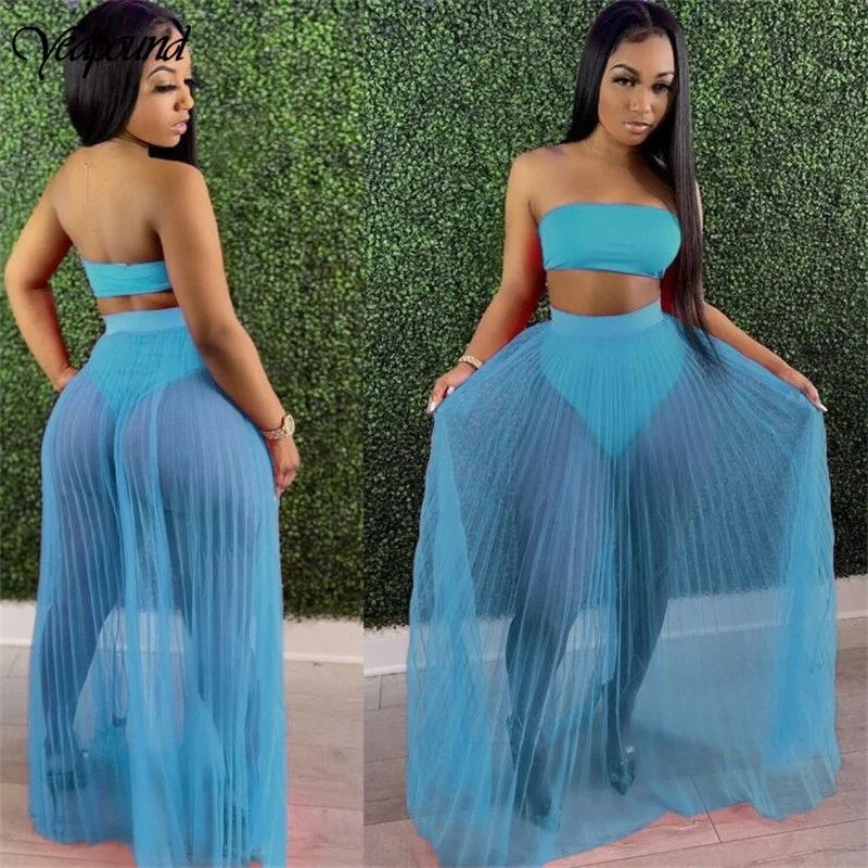Lady Pleated Mesh Outfits For Women Two Piece Dress Sexy Strapless Perspective Mesh Patchwork Sleeveless Beach Boho Dresses
Lady Pleated Mesh Outfits For Women Two Piece Dress Sexy Strapless Perspective Mesh Patchwork Sleeveless Beach Boho Dresses