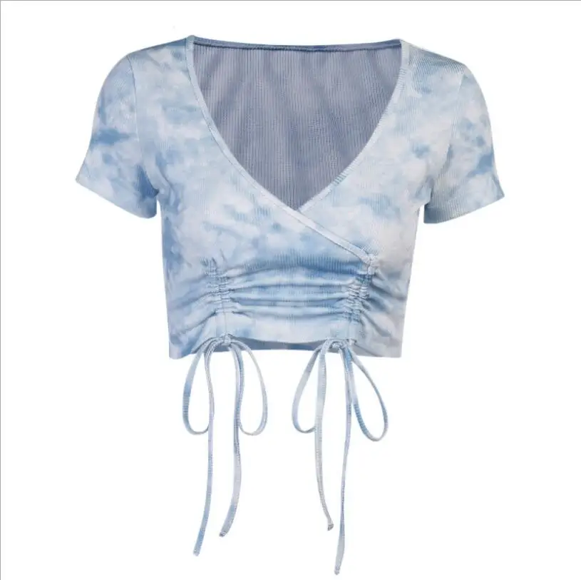 LISCN 2021 Summer Women's New Tie-Dye Printed Tops Sexy Slim Navel Short Small T Shirt V-neck Ladies Side Drawstring Ladies Top
LISCN 2021 Summer Women's New Tie-Dye Printed Tops Sexy Slim Navel Short Small T Shirt V-neck Ladies Side Drawstring Ladies Top