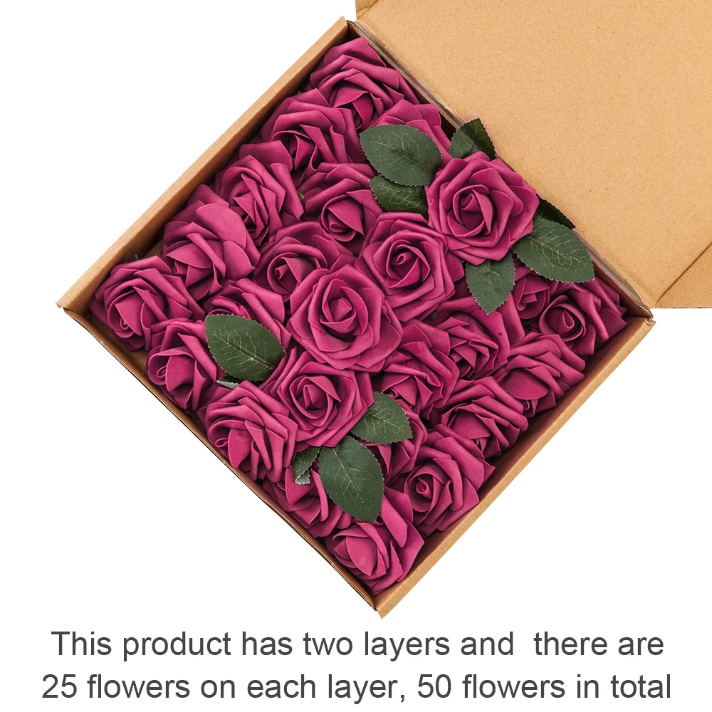 Artificial Flowers Home Decoration 50pcs PE Foam Rose Flower Wine Red with 4 Sets of Leaves U.S.Inventory
Artificial Flowers Home Decoration 50pcs PE Foam Rose Flower Wine Red with 4 Sets of Leaves U.S.Inventory