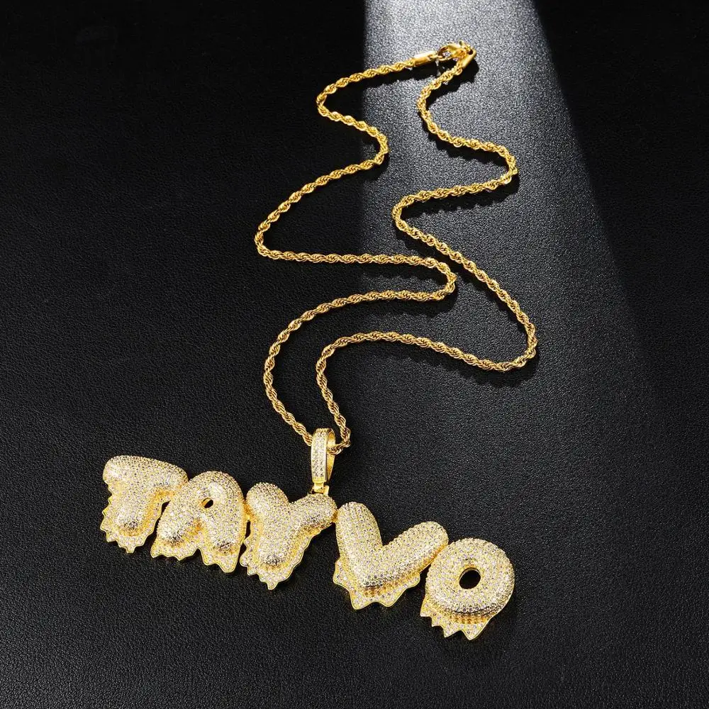 Hip Hop Iced Out Bubble Letters Custom Name Cubic Zircon Drip Chain Pendants & Necklaces For Men Jewelry
Hip Hop Iced Out Bubble Letters Custom Name Cubic Zircon Drip Chain Pendants & Necklaces For Men Jewelry