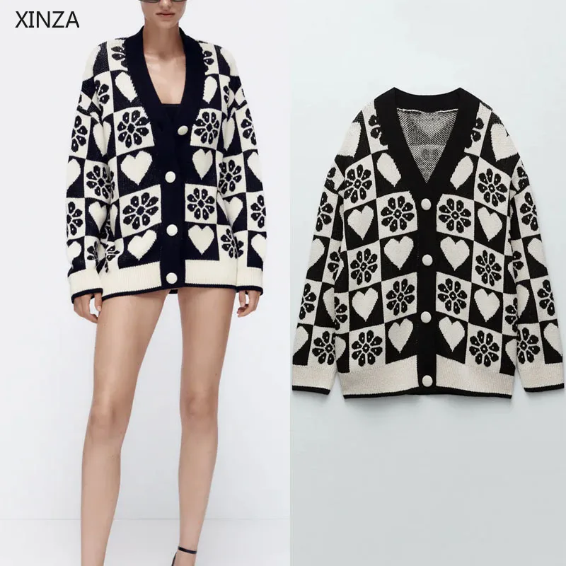Женский жаккардовый вязаный кардиган Za, Черный винтажный свитер свободного покроя на пуговицах с длинным рукавом и V-образным вырезом, осен...
Женский жаккардовый вязаный кардиган Za, Черный винтажный свитер свободного покроя на пуговицах с длинным рукавом и V-образным вырезом, осен...