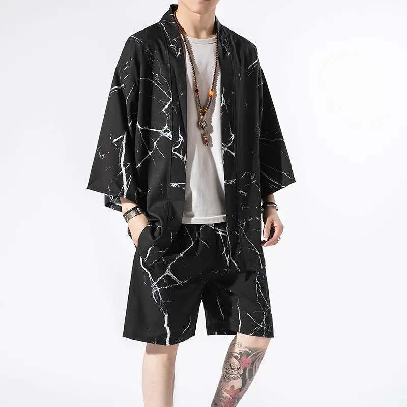 hanfu suits men Cardigan & shorts thin seven-point sleeves robe shirt crane printed Japanese kimono sets sun protection clothes
hanfu suits men Cardigan & shorts thin seven-point sleeves robe shirt crane printed Japanese kimono sets sun protection clothes