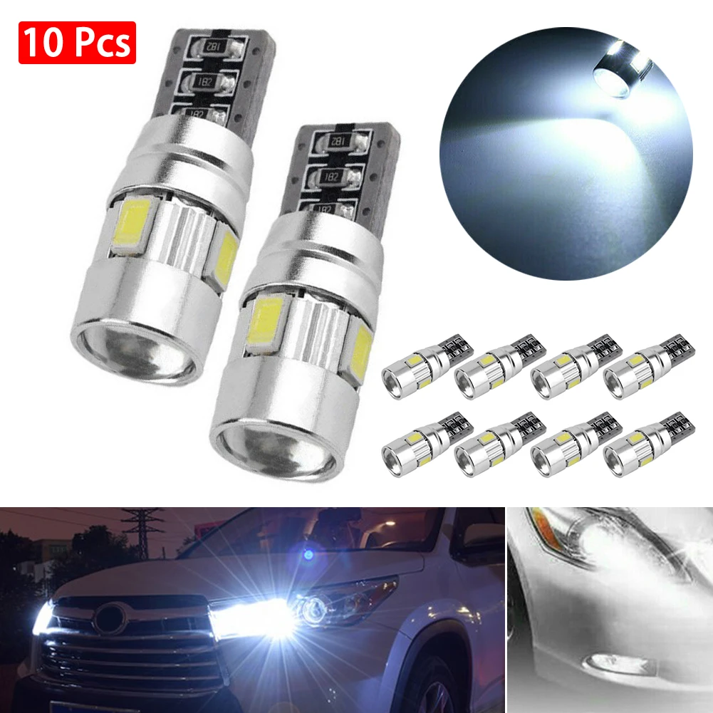 

10pcs CANBUS ERROR FREE 5630 Projector Lens T10 6SMD LED Bulbs W5W 194 168 White