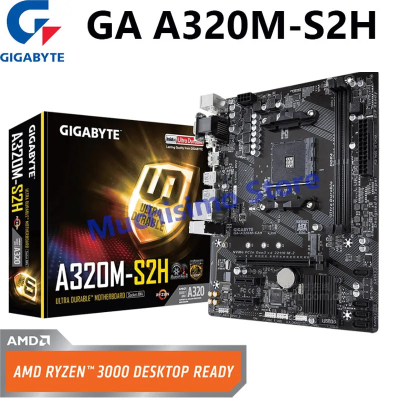 Фото Gigabyte GA A320M S2H AMD A320 Micro ATX DDR4 M.2 USB3.1 STAT3.0 SSD 32G лучшая поддержка R9 настольная ЦП розетка