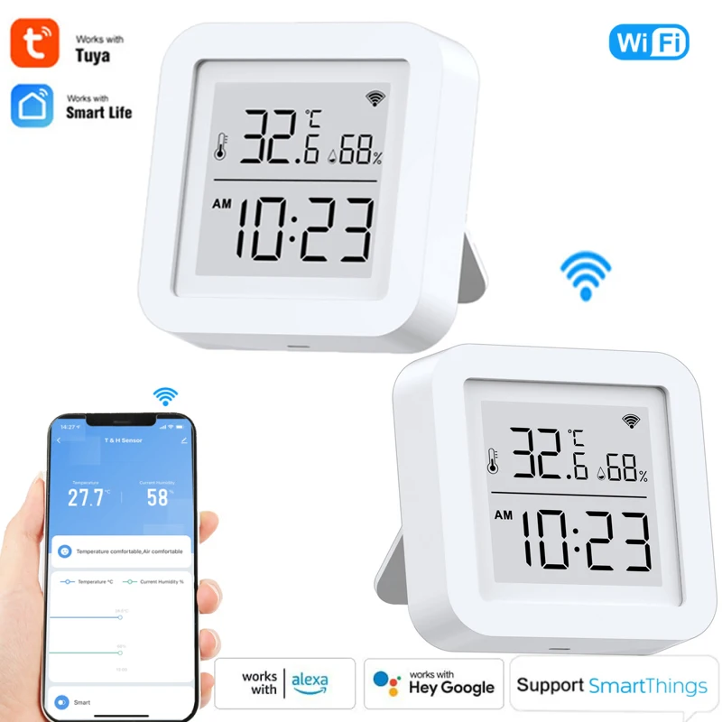 

Датчик температуры и влажности Tuya Zigbee, комнатный гигрометр-термометр с ЖК-дисплеем и поддержкой Alexa и Google Assistant