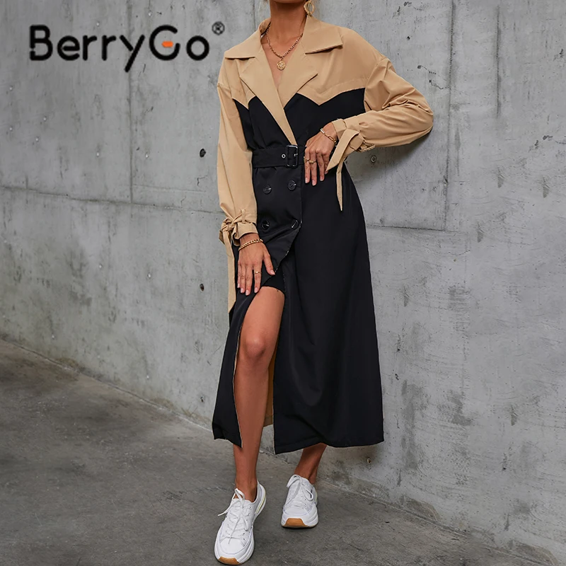 BerryGo модная однобортная ветровка в стиле пэчворк, Женская Осенняя длинная офисная верхняя одежда с поясом
BerryGo модная однобортная ветровка в стиле пэчворк, Женская Осенняя длинная офисная верхняя одежда с поясом
