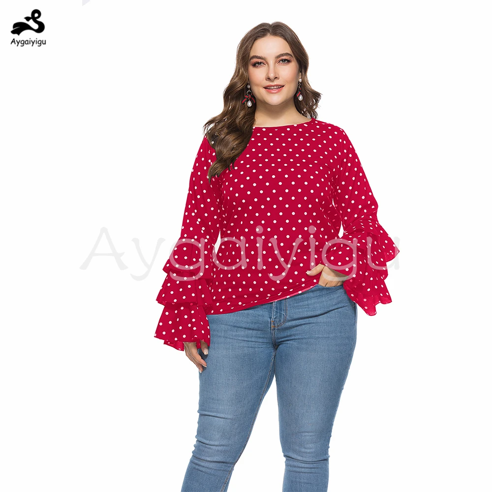 Aygaiyigu Big Size Women Blouse Plus Size Chiffon Shirts O-neck Long Flare Sleeve Cascading Ruffles Clothes Polka Dot Clothing
Aygaiyigu Big Size Women Blouse Plus Size Chiffon Shirts O-neck Long Flare Sleeve Cascading Ruffles Clothes Polka Dot Clothing