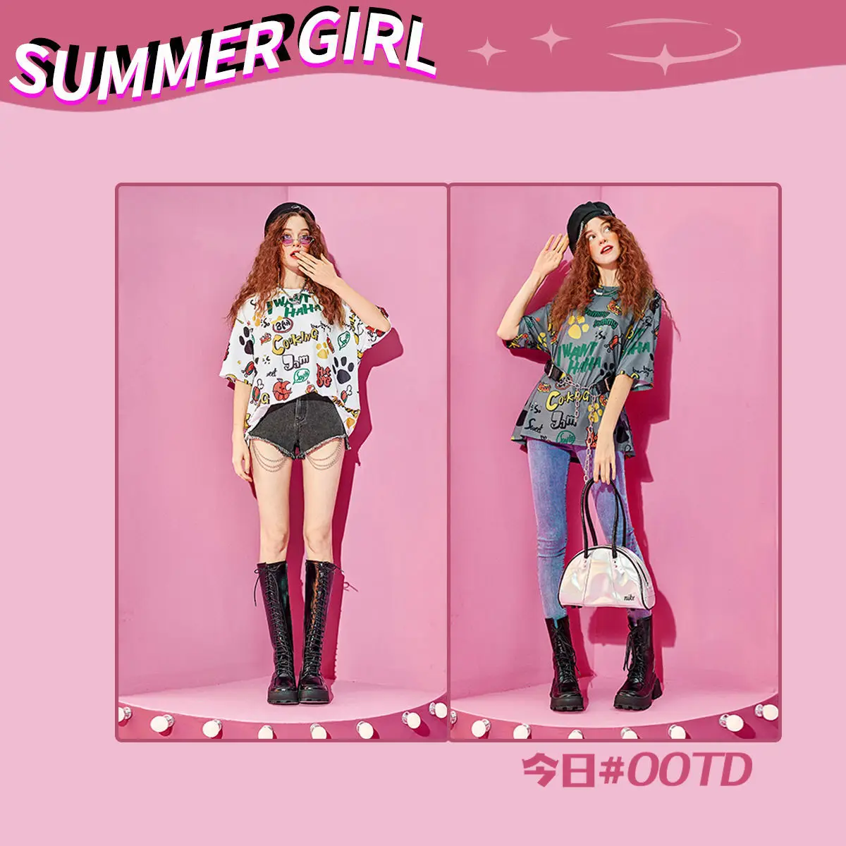 Color short sleeve T-shirt women's summer new European station fashion women's half sleeve loose printed jacket
Color short sleeve T-shirt women's summer new European station fashion women's half sleeve loose printed jacket