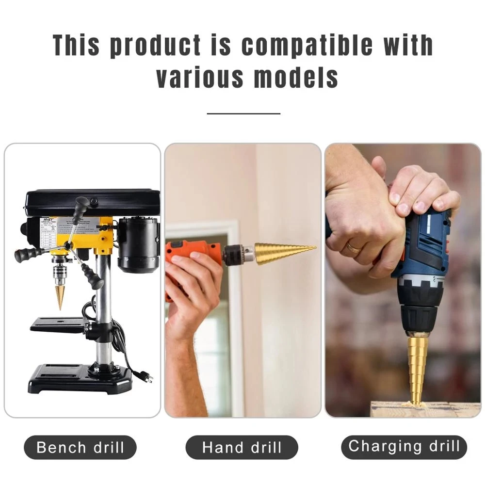 3pcs HSS Titanium Coated Step Drill Bit Set Drilling Power Tools Woodworking Metal Wood Hole Cutter Step Cone Drill Tool
3pcs HSS Titanium Coated Step Drill Bit Set Drilling Power Tools Woodworking Metal Wood Hole Cutter Step Cone Drill Tool