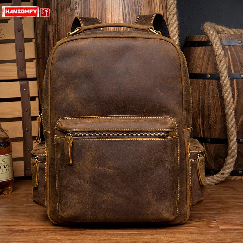 Vintage Crazy Horse Leather Backpack Men's Travel Backpacks First Layer Leather Laptop Bag Large Capacity Shoulder Bags Male 
Vintage Crazy Horse Leather Backpack Men's Travel Backpacks First Layer Leather Laptop Bag Large Capacity Shoulder Bags Male