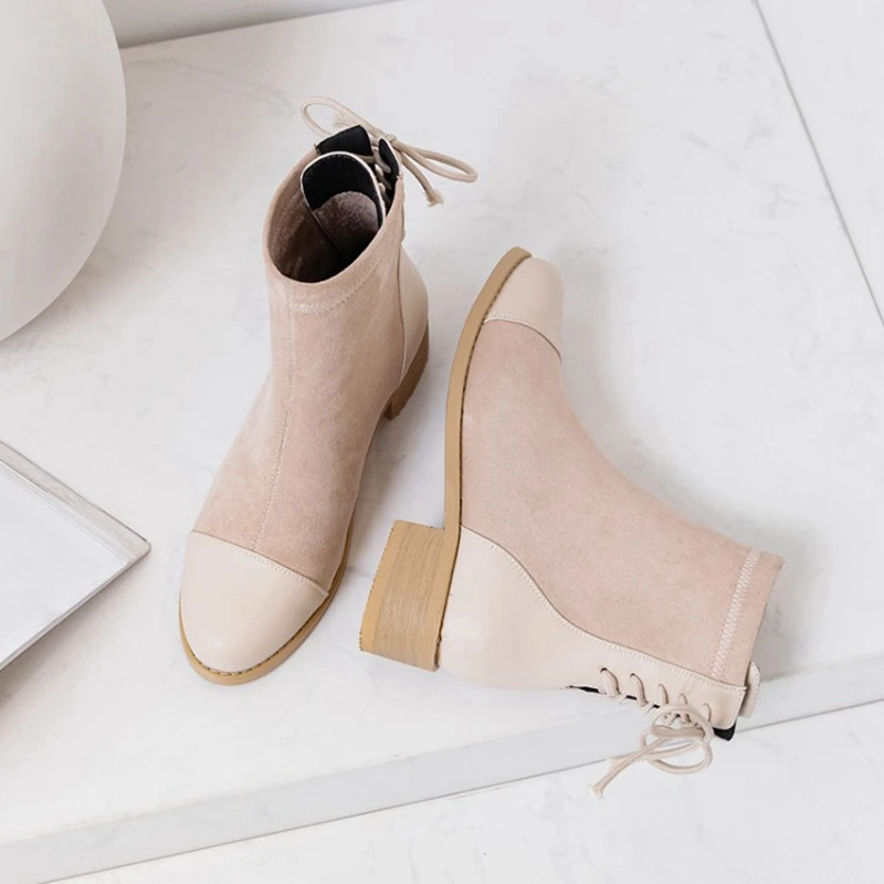 Girseaby Winter Mid-Calf boots Round toe Chunky heel Flock Back Cross-tied Patchwork Big size 33-43 Black Apricot Daily F1034
Girseaby Winter Mid-Calf boots Round toe Chunky heel Flock Back Cross-tied Patchwork Big size 33-43 Black Apricot Daily F1034