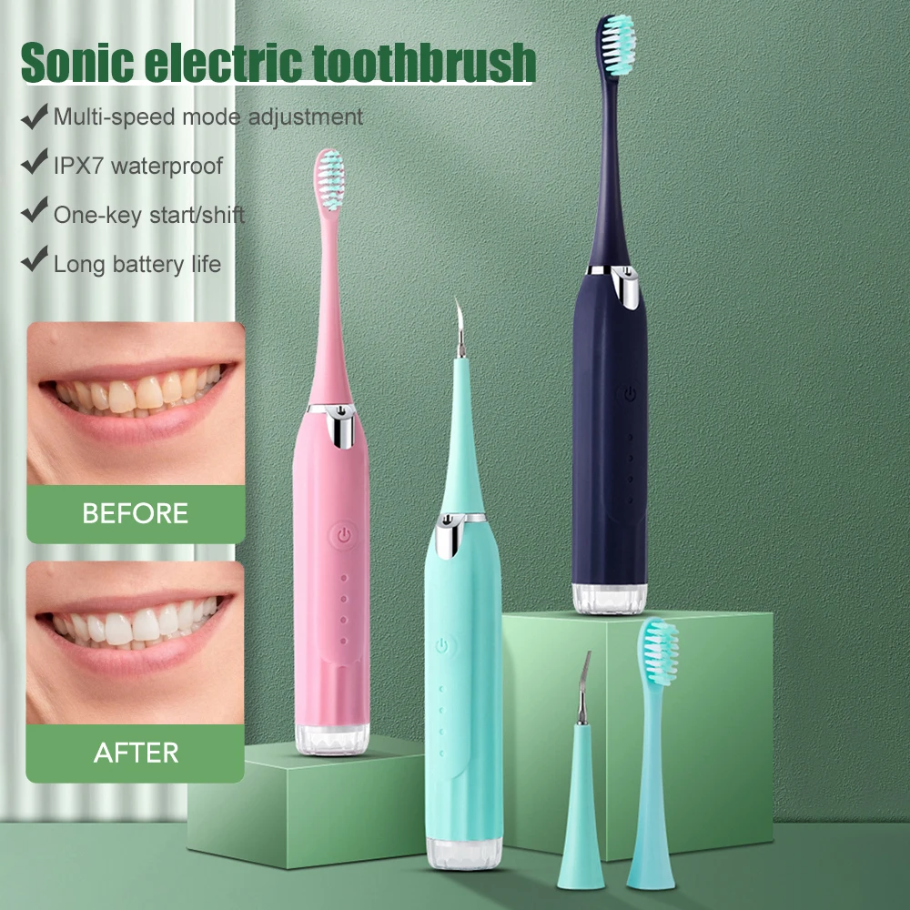 IPX7 Ultrasonic Electric Dental Scaler Toothbrush Whitening Tooth Remover Stains Tartar Brush Oral Hygiene Cleaner Set 2 in 1
IPX7 Ultrasonic Electric Dental Scaler Toothbrush Whitening Tooth Remover Stains Tartar Brush Oral Hygiene Cleaner Set 2 in 1