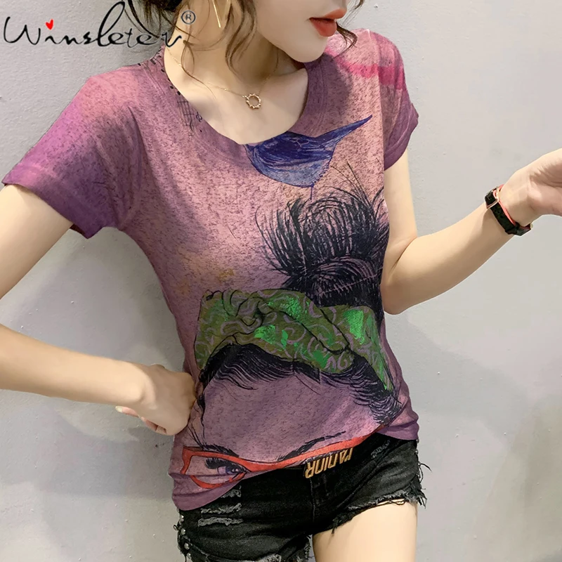 Summer European Clothes T-Shirt Slim Street Print Fashion Women Tops Short Sleeve Bottoming Shirt All Match Tees 2021 T14606A
Summer European Clothes T-Shirt Slim Street Print Fashion Women Tops Short Sleeve Bottoming Shirt All Match Tees 2021 T14606A