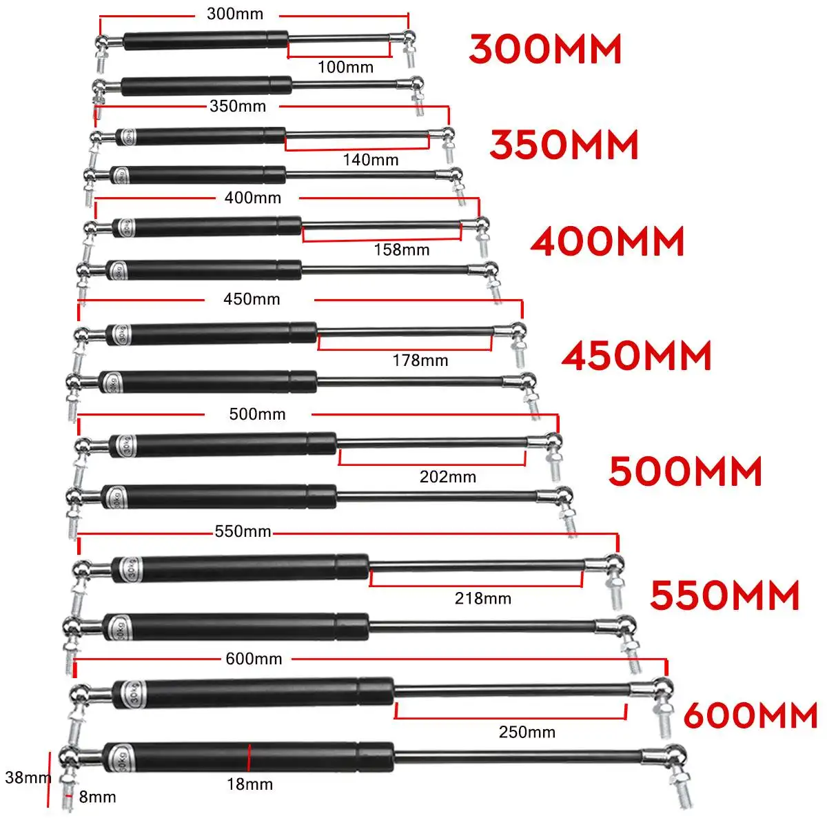 2Pcs Universal 300N Car Struts Front 300-600mm Bonnet Hood Rear Trunk Tailgate Boot Shock Lift Strut Support Bar Gas Spring Bus
2Pcs Universal 300N Car Struts Front 300-600mm Bonnet Hood Rear Trunk Tailgate Boot Shock Lift Strut Support Bar Gas Spring Bus