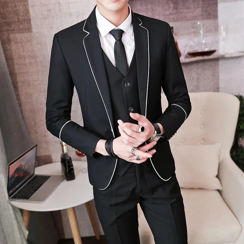 Men Casual Suit Youth Handsome Selvage Slim Fit Suit Groom Marriage Formal Dress Three Pieces(Jacket+Vest+Pants)
Men Casual Suit Youth Handsome Selvage Slim Fit Suit Groom Marriage Formal Dress Three Pieces(Jacket+Vest+Pants)