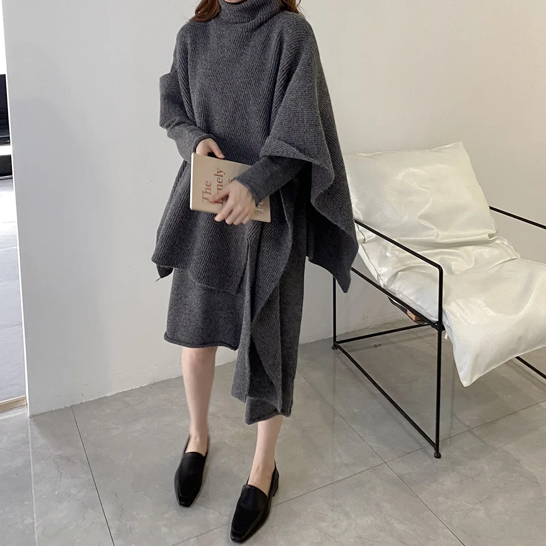 Women Knitted Tracksuit Turtleneck Sweater + loose Blue loose skirts Pullover Sweater Set
Women Knitted Tracksuit Turtleneck Sweater + loose Blue loose skirts Pullover Sweater Set