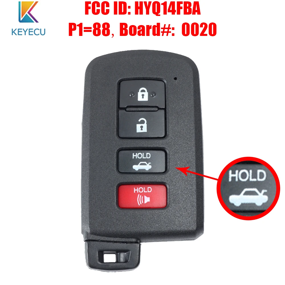 Keyecu Smart Remote Car Key Fob 4 Buttons for Toyota Avalon Camry Hybrid Corolla LE SE XSE XLE FCC ID: HYQ14FBA, Board#: 0020
Keyecu Smart Remote Car Key Fob 4 Buttons for Toyota Avalon Camry Hybrid Corolla LE SE XSE XLE FCC ID: HYQ14FBA, Board#: 0020