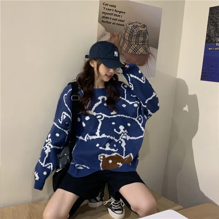 Autumn and winter new net red Weiyi languid wind bear sweater women's loose and versatile top coat Korean version student trend
Autumn and winter new net red Weiyi languid wind bear sweater women's loose and versatile top coat Korean version student trend