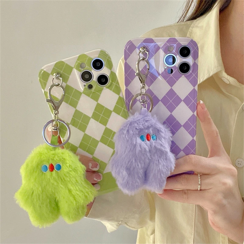 Korea Cute Diamond Lattice Plush Pendant Phone Case for IPhone 11 12 13 Pro XS Max X XR 7 8 Plus SE Soft Shockproof Back Cover
Korea Cute Diamond Lattice Plush Pendant Phone Case for IPhone 11 12 13 Pro XS Max X XR 7 8 Plus SE Soft Shockproof Back Cover