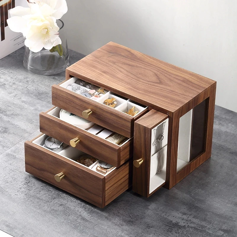 Large Capacity Wooden Jewelry Storage Box Exquisite Four-Drawing Jewelry Hanging Necklace Earrings Ring Portable Jewelry Box
Large Capacity Wooden Jewelry Storage Box Exquisite Four-Drawing Jewelry Hanging Necklace Earrings Ring Portable Jewelry Box