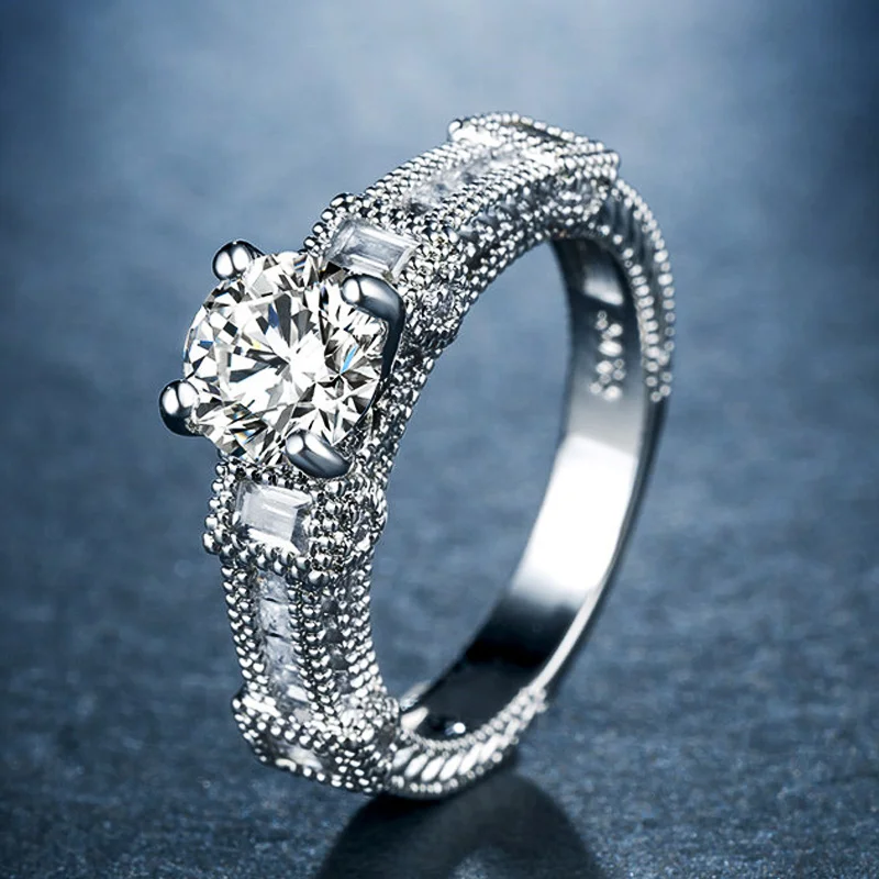 

Clear Brilliant Ring Band With Cubic Zircon Prong Setting Romantic Solitare Female Ring Wholesale Lots&Bulk Hot Selling