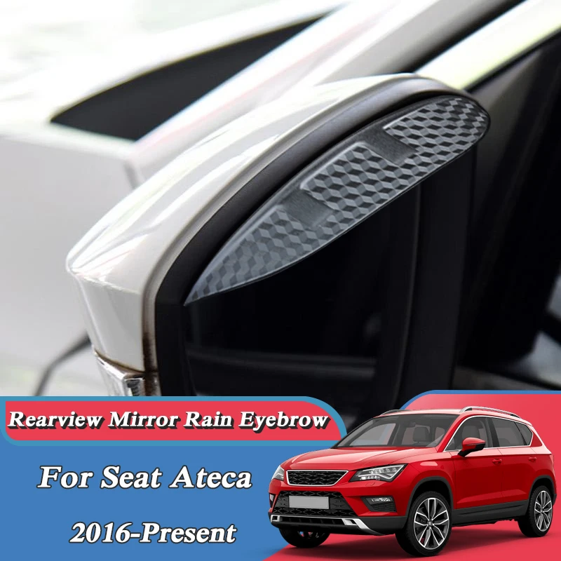 

2pcs Car Carbon Firber Black Rearview Mirror Rain Eyebrow For Seat Ateca 2016-Present Anti-rain Visor External Accessories