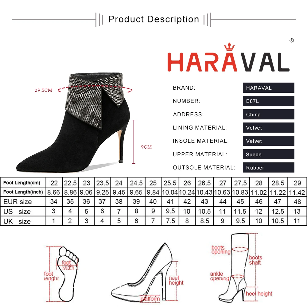 HARAVAL women 9cm thin heels shoes suede ankle boots winter shoes sexy zipper female pumps bling crystal rhinestone boots E87L
HARAVAL women 9cm thin heels shoes suede ankle boots winter shoes sexy zipper female pumps bling crystal rhinestone boots E87L