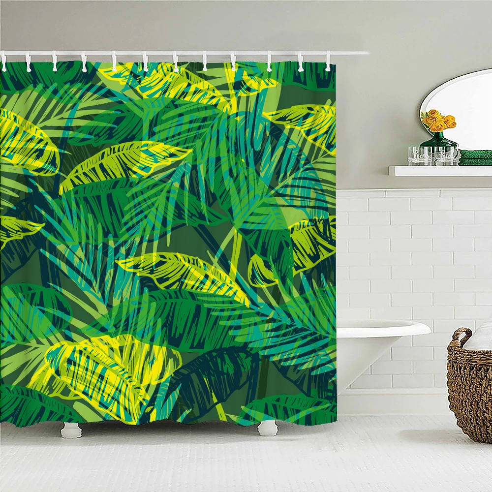 

Green leaves Plant Palm leaf Pattern Bath Curtain Waterproof Fabric Shower Curtains 180X180cm Bathtub Screen for Bathroom Decor