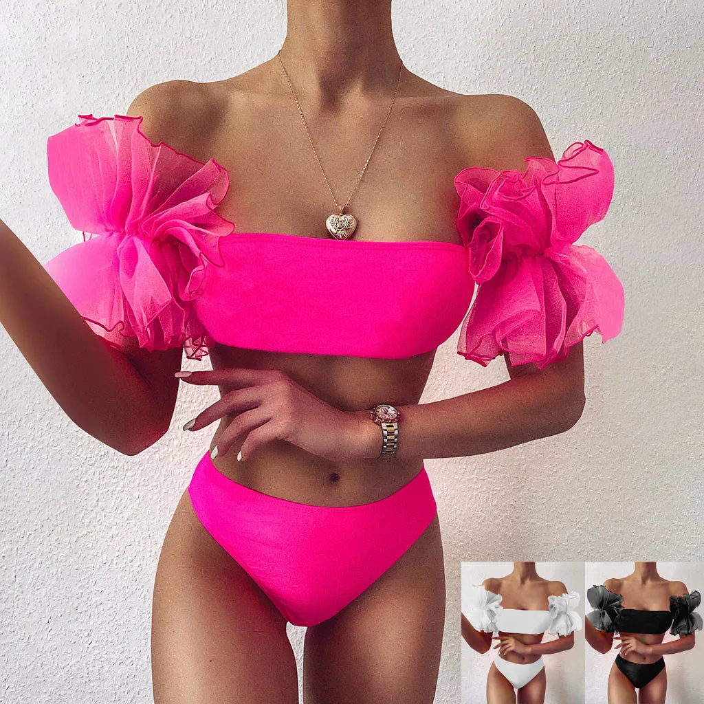 Women Summer Bikinis Set Sexy Ruffles Mesh Solid Bikini Set Push-Up Pad Swimwear Swimsuit Beachwear кђпалники женские 2021
Women Summer Bikinis Set Sexy Ruffles Mesh Solid Bikini Set Push-Up Pad Swimwear Swimsuit Beachwear кђпалники женские 2021