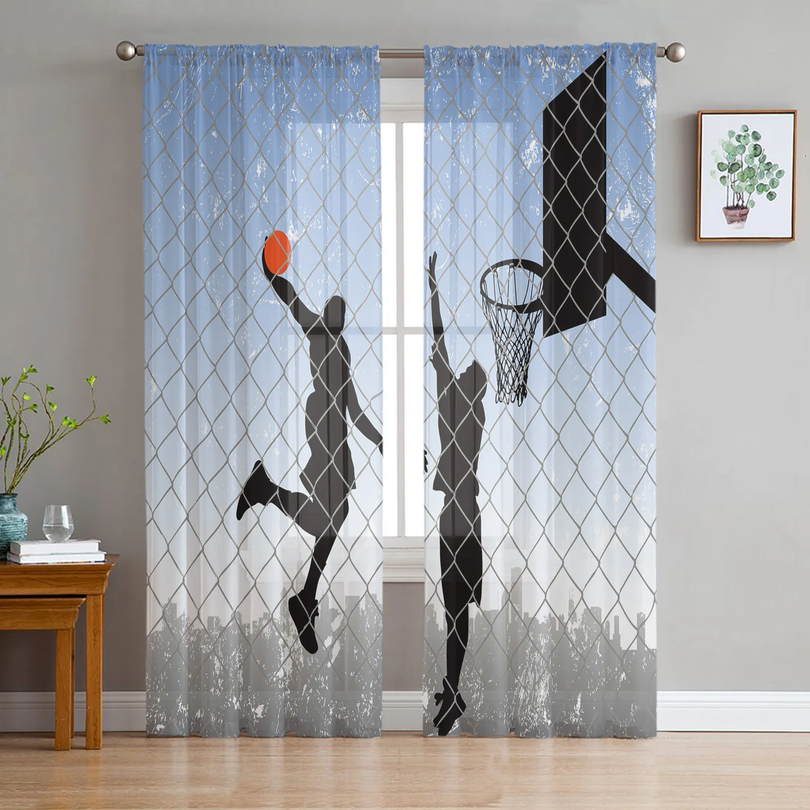 Basketball Silhouette Sports Sheer Curtains for Living Room Bedroom Kitchen Tulle for Windows Voile Yarn Curtains for Bedroom
Basketball Silhouette Sports Sheer Curtains for Living Room Bedroom Kitchen Tulle for Windows Voile Yarn Curtains for Bedroom