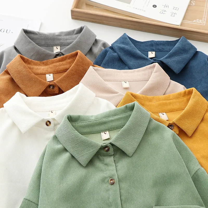 2021 Spring 7 Colors Corduroy Blouse Shirts For Womens Tops Long Sleeve Autumn Ladie Solid Loose Boyfriend Style Casual Outfits
2021 Spring 7 Colors Corduroy Blouse Shirts For Womens Tops Long Sleeve Autumn Ladie Solid Loose Boyfriend Style Casual Outfits