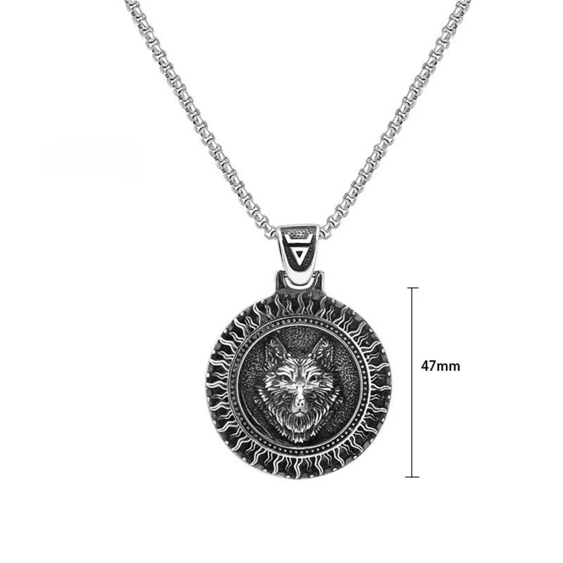 Viking wolf pendant necklace stainless steel viking wolf head flame sun round tag fashion men and women necklace viking jewelry
Viking wolf pendant necklace stainless steel viking wolf head flame sun round tag fashion men and women necklace viking jewelry