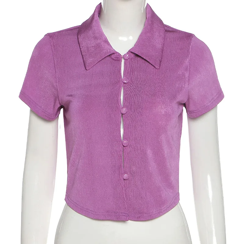 Button Casual T-Shirt Ladies Short Summer Crop Tops 2021 Sexy Lapel Dish Wild Self-Cultivation Solid Color Short Sleeves Tops
Button Casual T-Shirt Ladies Short Summer Crop Tops 2021 Sexy Lapel Dish Wild Self-Cultivation Solid Color Short Sleeves Tops